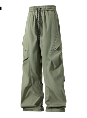 it :5cm/FIVECM时尚设计感工装长裤男2025秋冬季军绿色休闲裤宽松