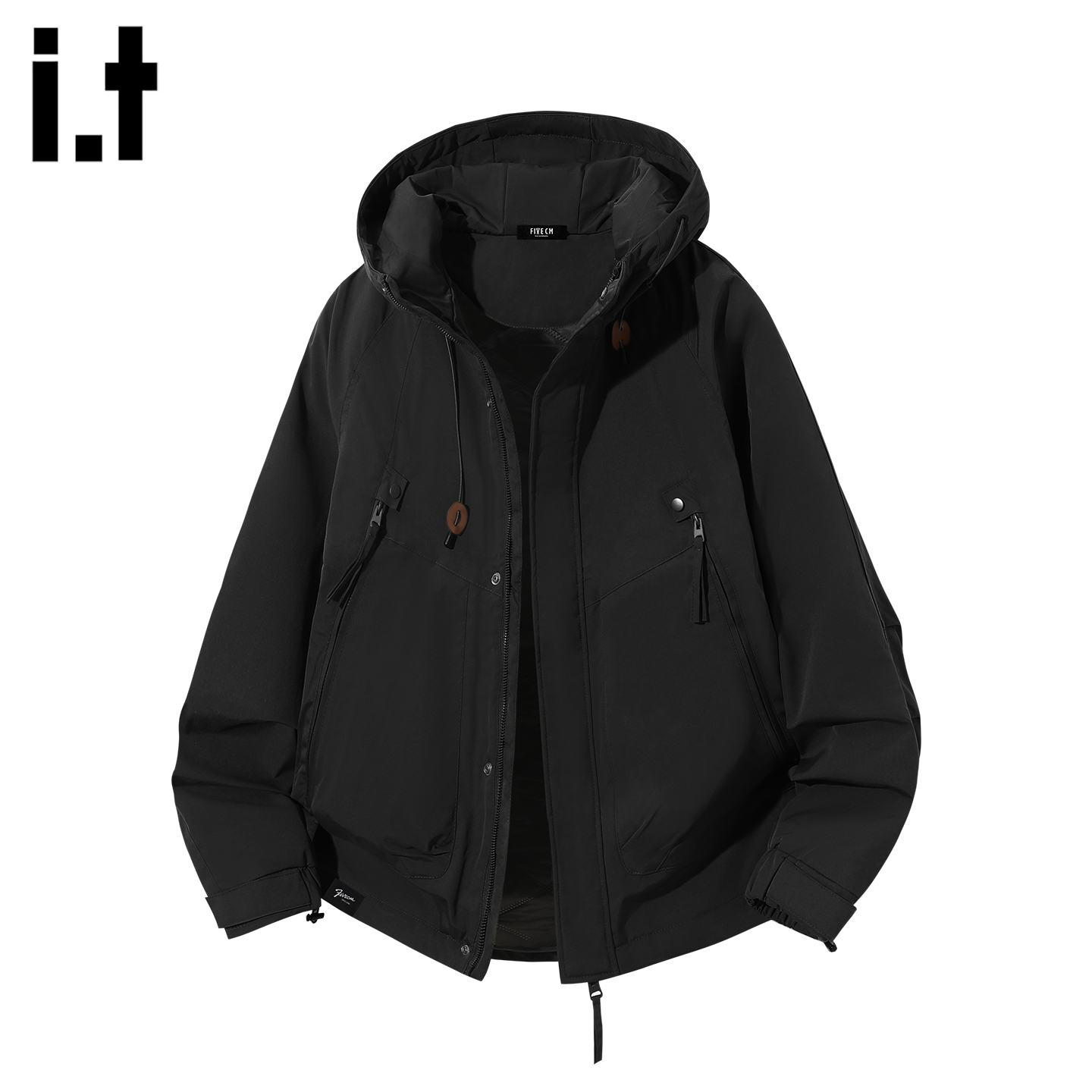 黑色连帽冲锋衣外套男士2025秋冬