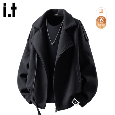 it5cm黑色加厚保暖毛呢大衣复古