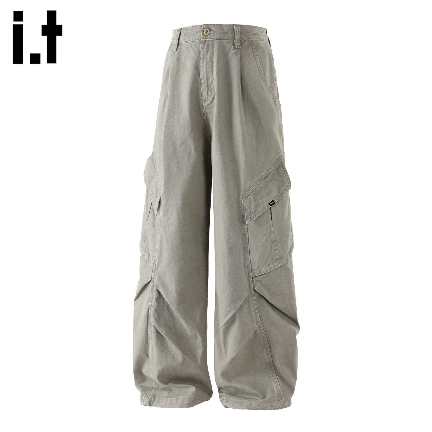 阔腿裤褶皱5cmit纽扣宽松秋季