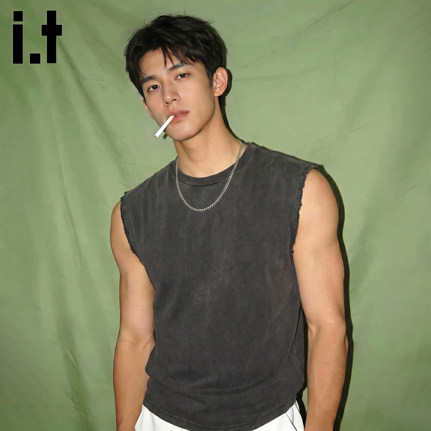 itFIVECM高街风做旧纯棉背心男