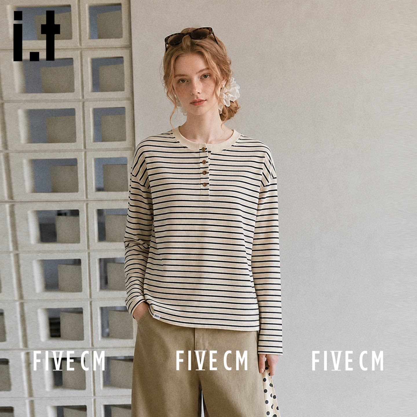 itFIVECM秋季简约条纹长袖T恤女