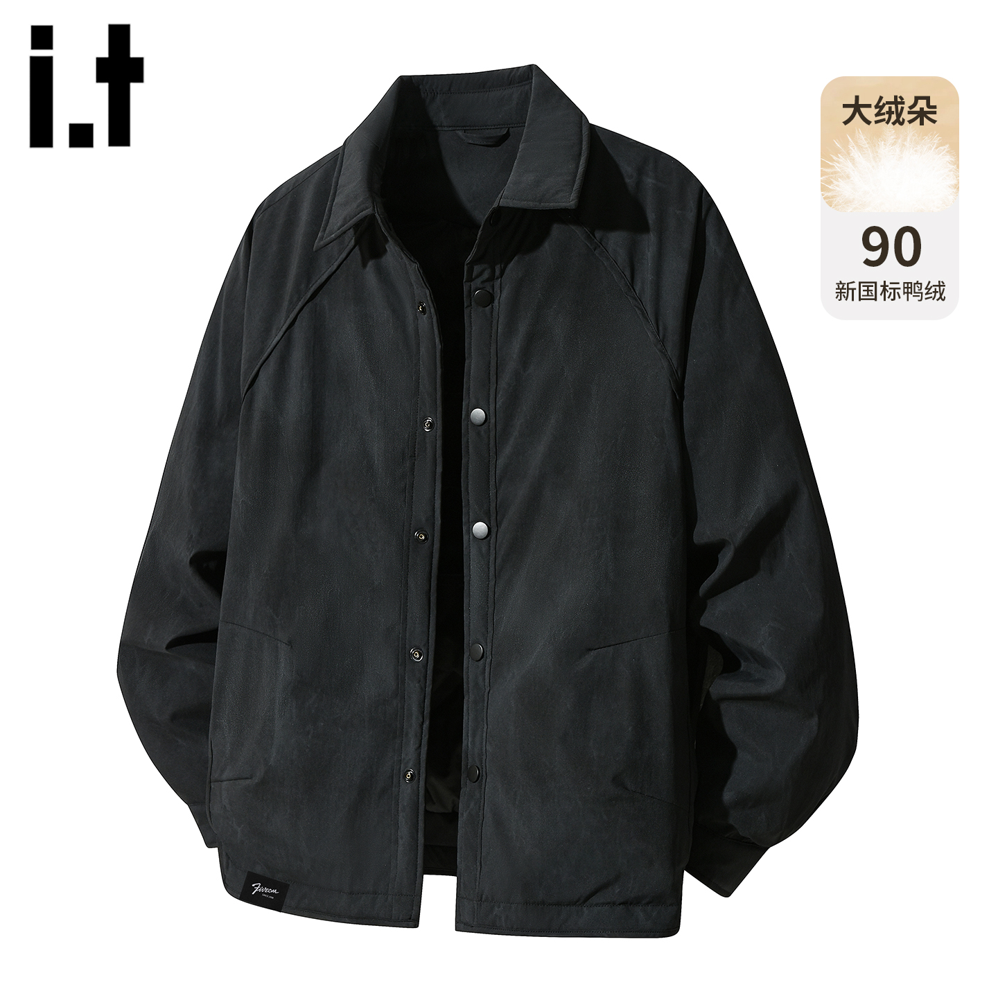 it5cm黑色翻领轻薄羽绒服