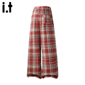 5cm 美式 FIVECM红色毛呢格子直筒休闲裤 男款 2025秋冬季 阔腿裤