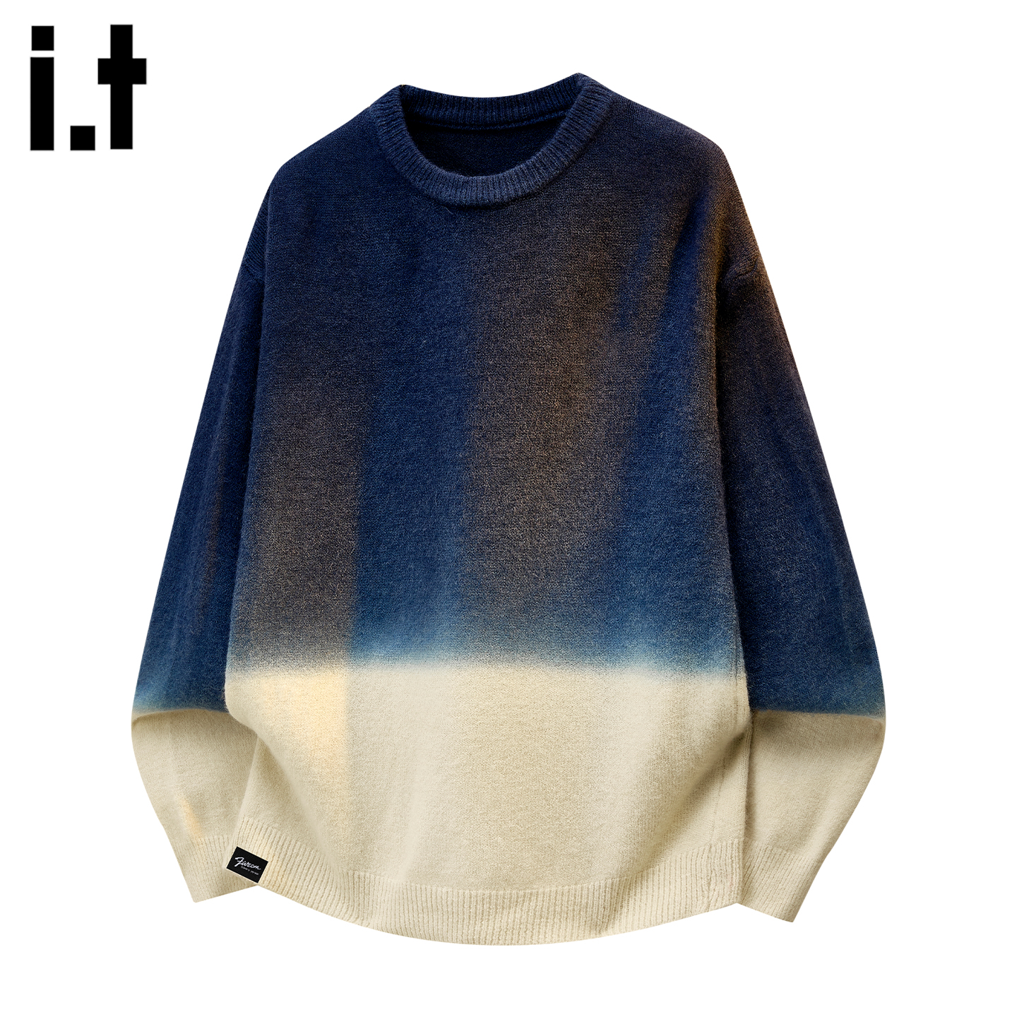 it设计感高街渐变撞色圆领毛衣