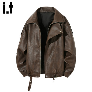 it :5cm/FIVECM美式复古皮衣夹克男士2025新款冬季机车服飞行外套