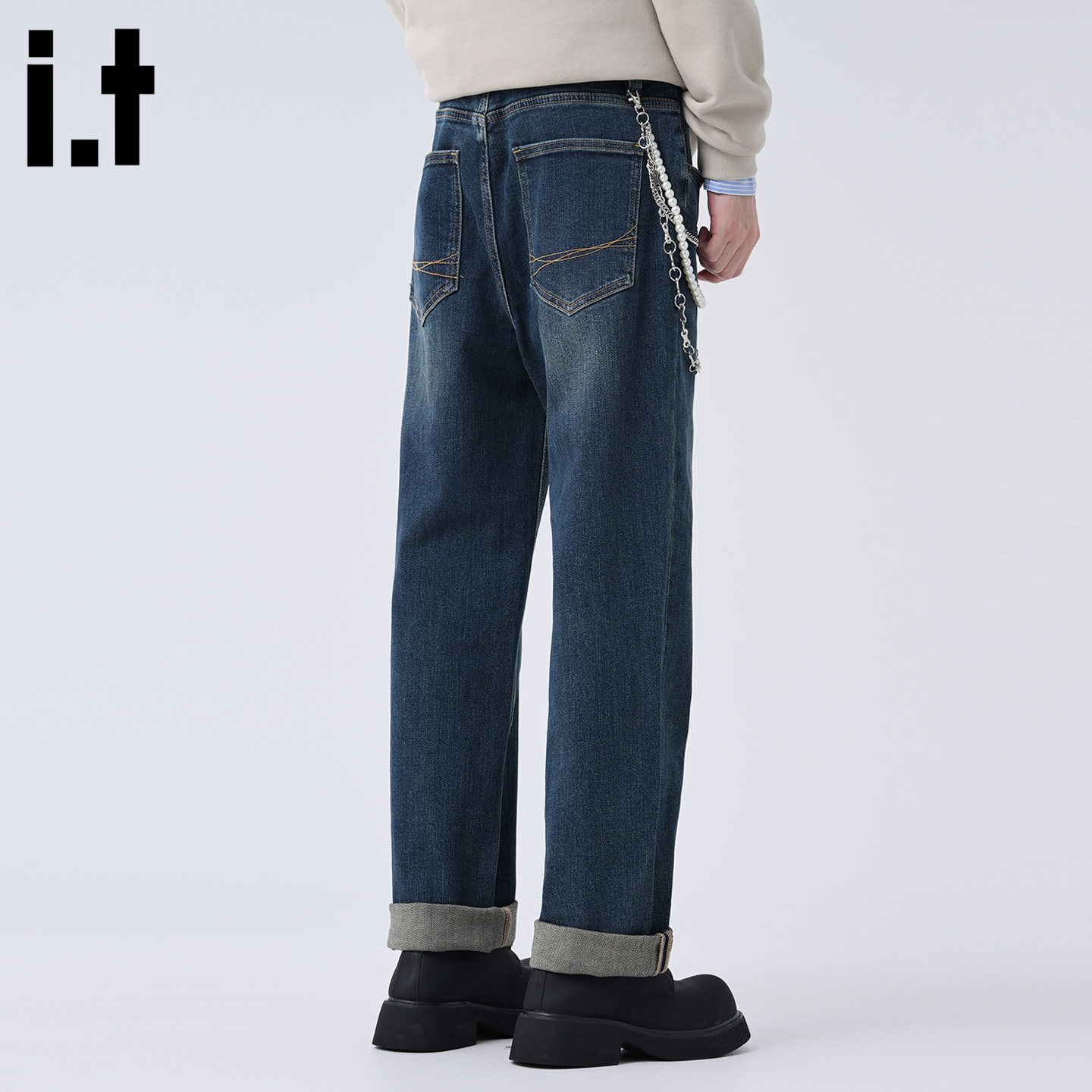 it :5cm/FIVECM高级感深色宽松直筒牛仔裤男款2025新款秋痞帅长裤