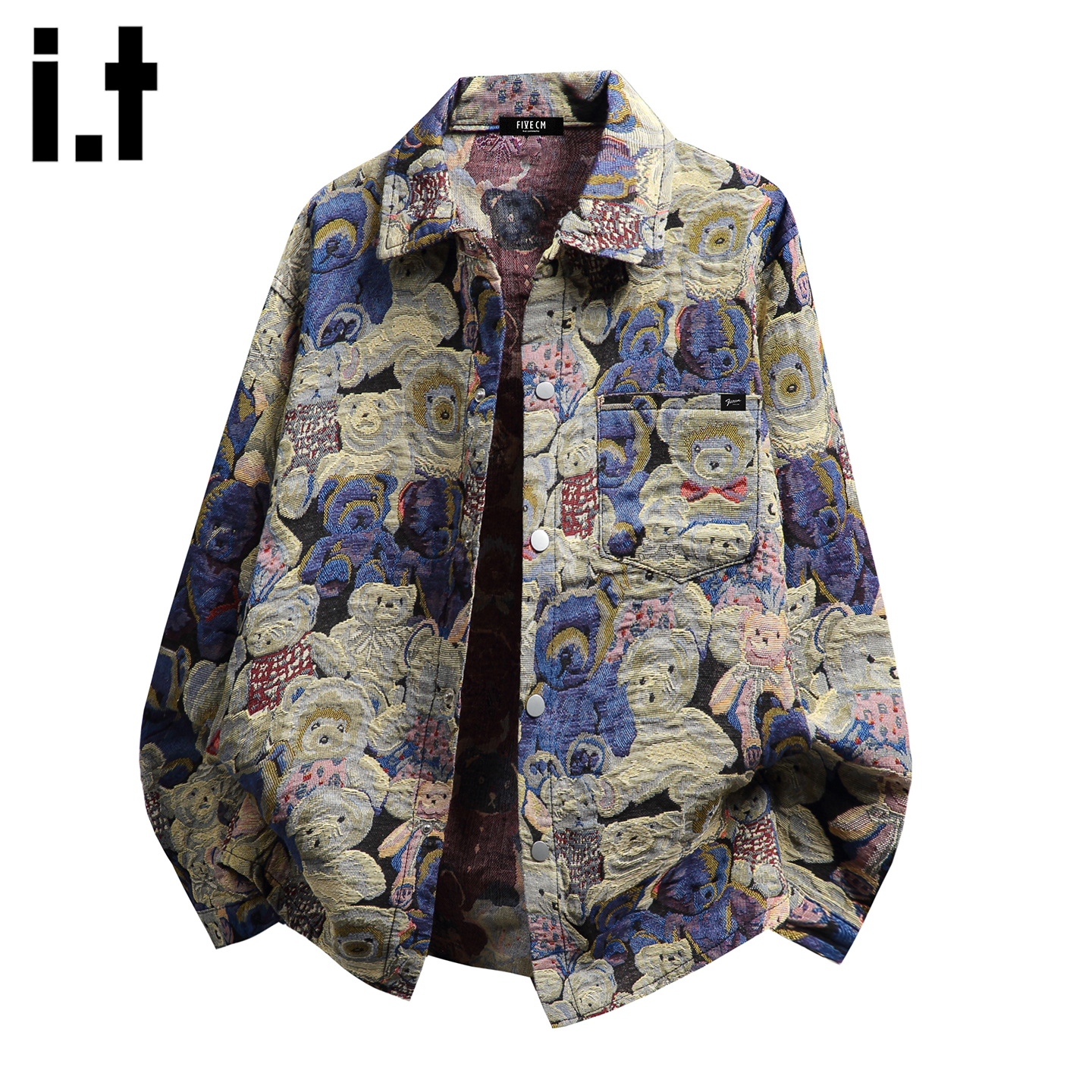 潮牌复古风小熊翻领外套夹克