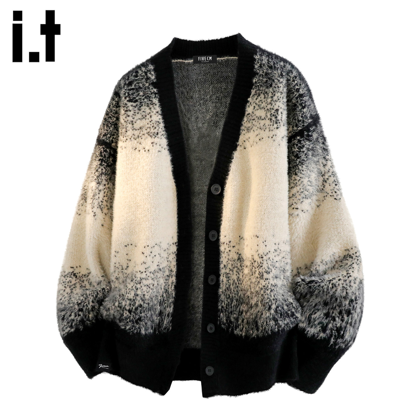 it :5cm/FIVECM黑白色高级感开衫毛衣男款2025秋冬季小香风针织衫