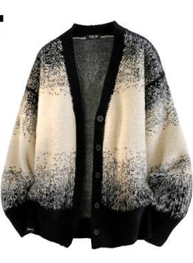 it :5cm/FIVECM黑白色高级感开衫毛衣男款2025秋冬季小香风针织衫