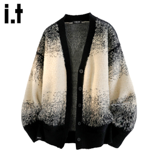 it :5cm/FIVECM黑白色高级感开衫毛衣男款2025秋冬季小香风针织衫