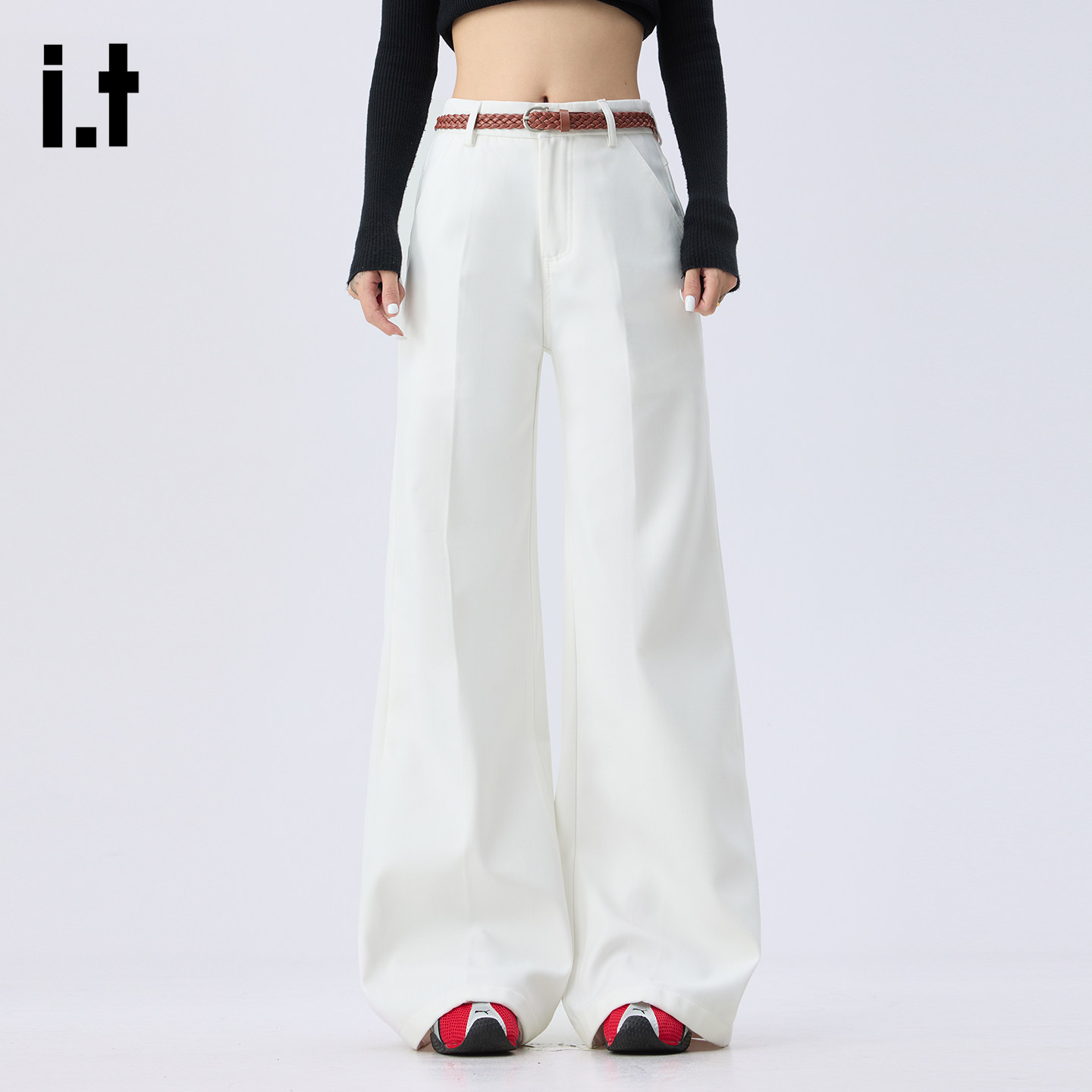 it :5cm/FIVECM时尚白色垂坠感微喇西装裤男女2025春秋季宽松长裤
