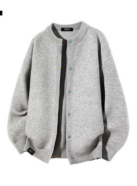 it :5cm/FIVECM复古绿松石圆领开衫毛衣男款秋冬休闲宽松针织外套