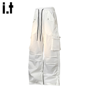 it :5cm/FIVECM白色多口袋宽松伞兵工装裤男女2025秋冬阔腿裤长裤