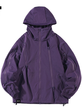 it :5cm/FIVECM潮流紫色连帽冲锋衣2025新款秋冬宽松百搭潮牌外套