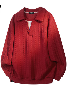 it :5cm/FIVECM红色麻花亨利领长袖毛衣男士2025秋冬针织内搭上衣