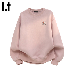 it :5cm/FIVECM粉色宽松圆领卫衣女生2026春季宽松休闲加绒上衣男