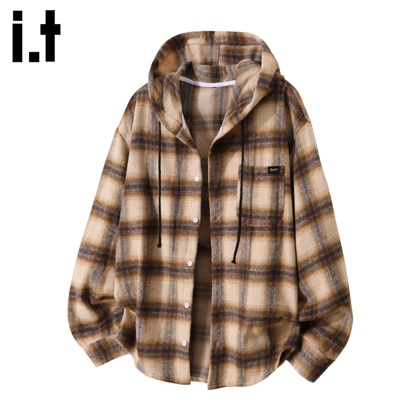 连帽长袖衬衫男款2025秋冬