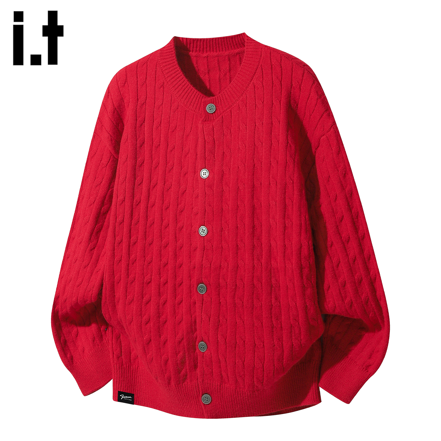 it红色本命年针织开衫毛衣