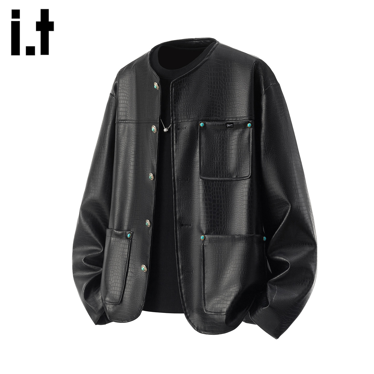 it :5cm/FIVECM黑色痞帅外套夹克男装宽松高级感时尚蛇纹西装上衣