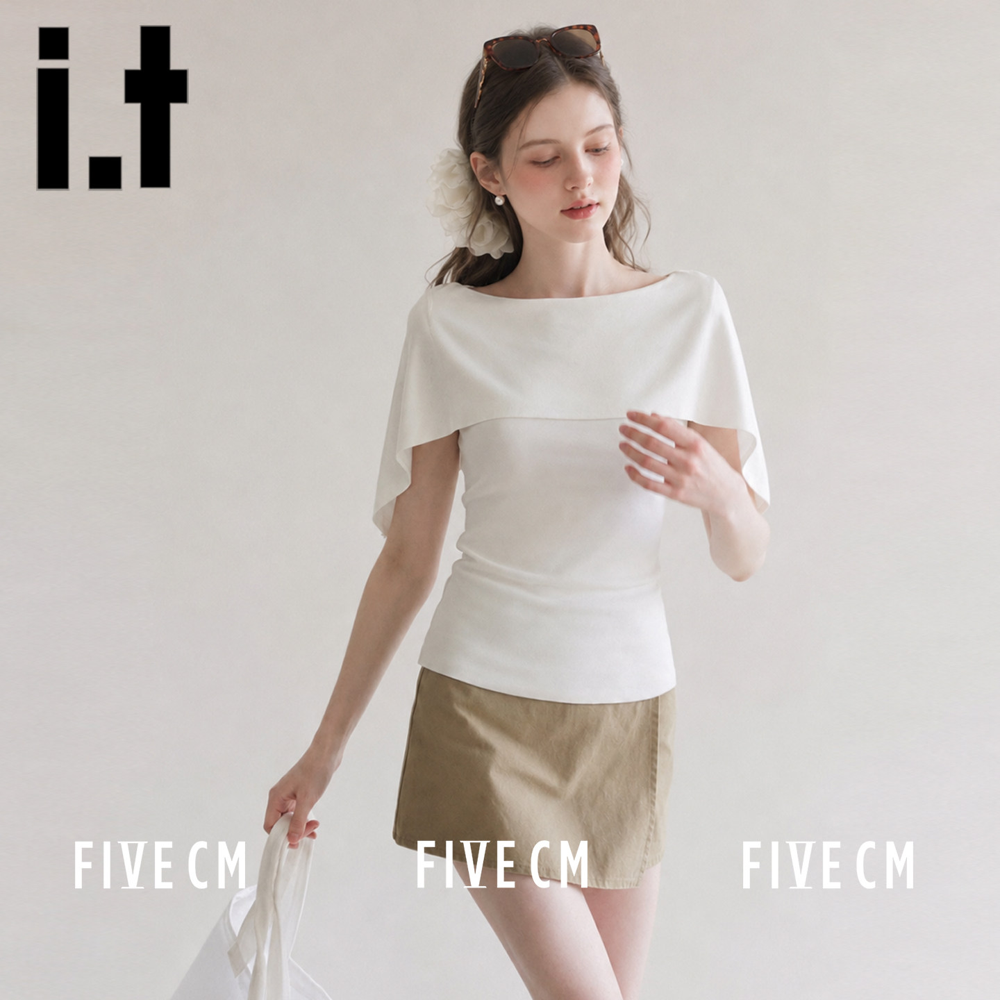 itFIVECM一字领设计感上衣女