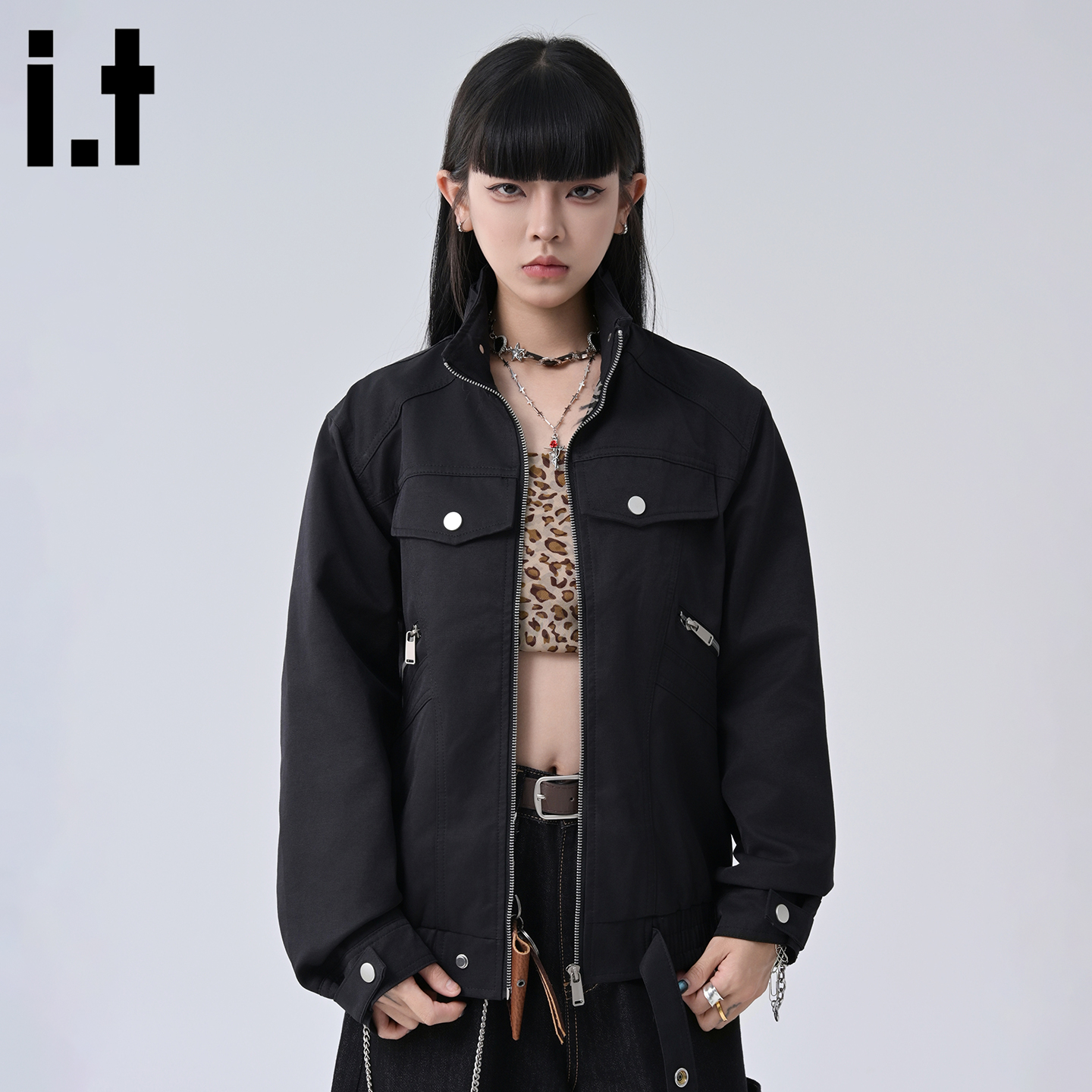 it者黑色vintage立领工装夹克