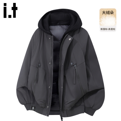 美式拼接连帽羽绒服男士冬季