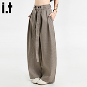 男女2025宽松直筒长裤 裤 休闲阔腿裤 5cm FIVECM设计感格纹西装