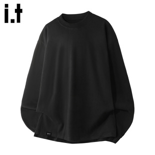 2025秋冬季 圆领卫衣男士 FIVECM黑色德绒长袖 打底内搭上衣 5cm