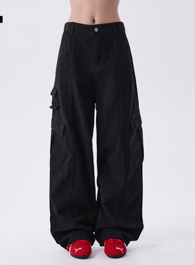 it :5cm/FIVECM黑色多口袋工装裤男女2025新款秋季宽松阔腿裤长裤