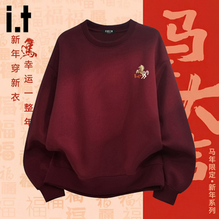 it :5cm/FIVECM国潮马年卫衣2026春季宽松休闲百搭红色男女款长袖