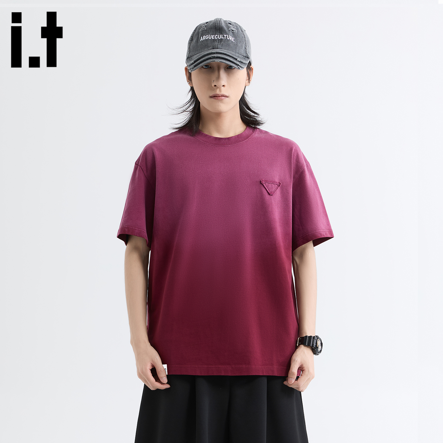 it :5cm/FIVECM红色潮牌渐变色重磅短袖t恤男款2025新款夏季上衣
