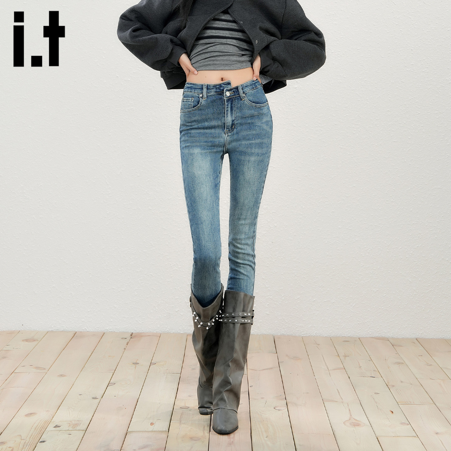 it :5cm/FIVECM蓝色小脚牛仔裤女高腰2026年新款紧身显瘦铅笔裤子