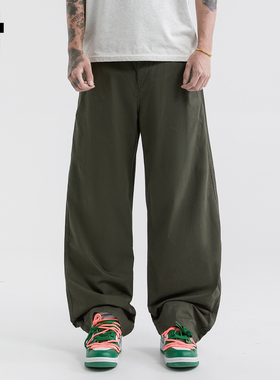 it :5cm/FIVECM军绿色简约松紧腰阔腿休闲裤男款2025夏季宽松长裤