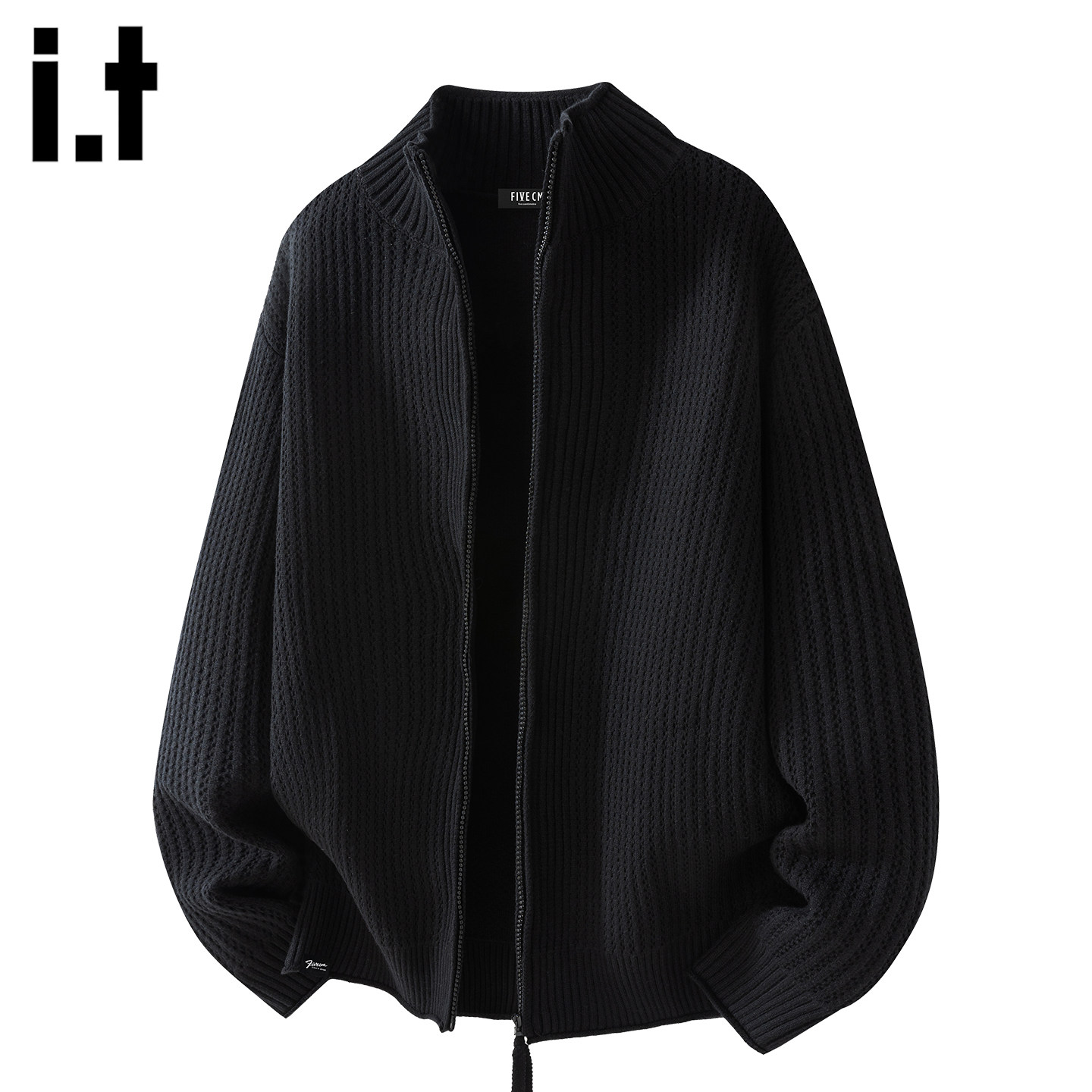 it :5cm/FIVECM黑色高级感拉链开衫毛衣男2025秋冬休闲针织衫外套