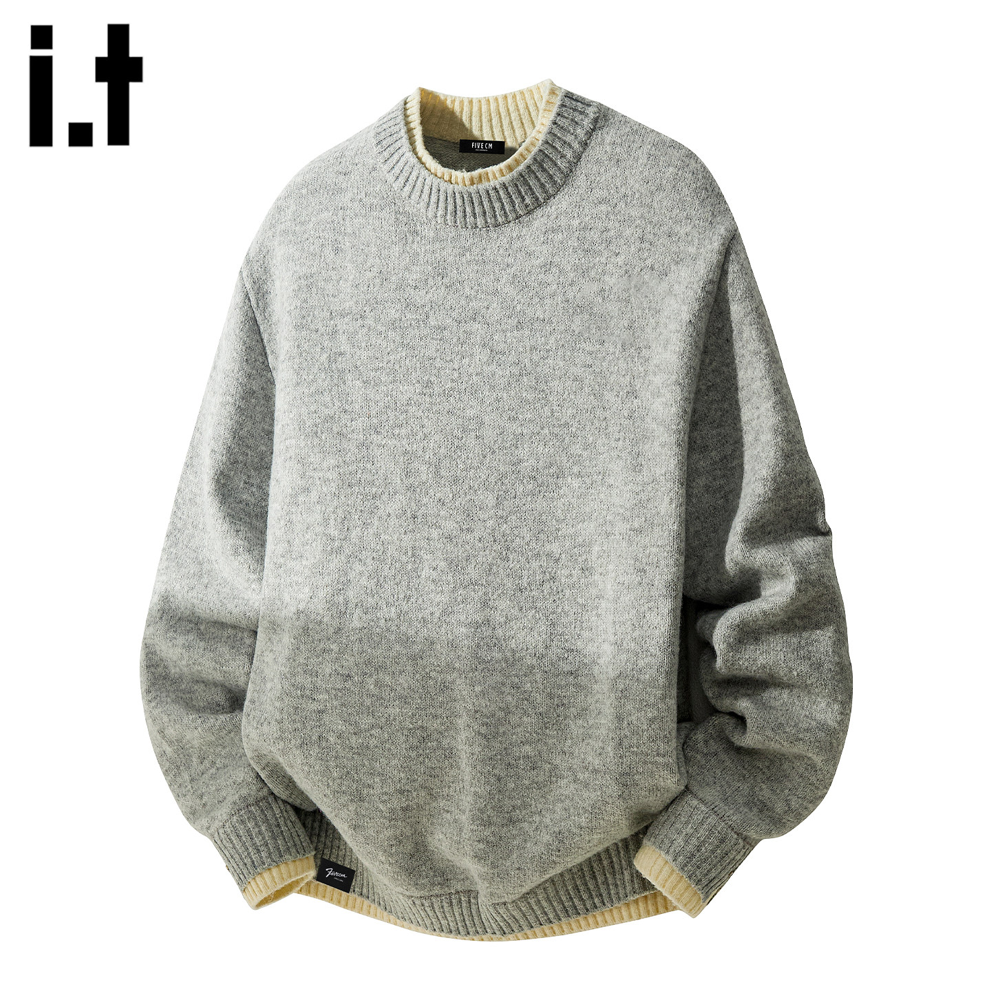 it :5cm/FIVECM时尚假两件撞色长袖针织毛衣男士秋冬宽松内搭上衣,男装,针织衫/毛衣,淘宝优惠券,粉丝福利购,淘宝优惠卷