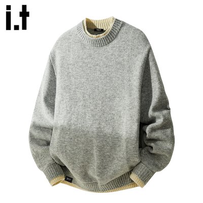 时尚假两件撞色长袖针织毛衣