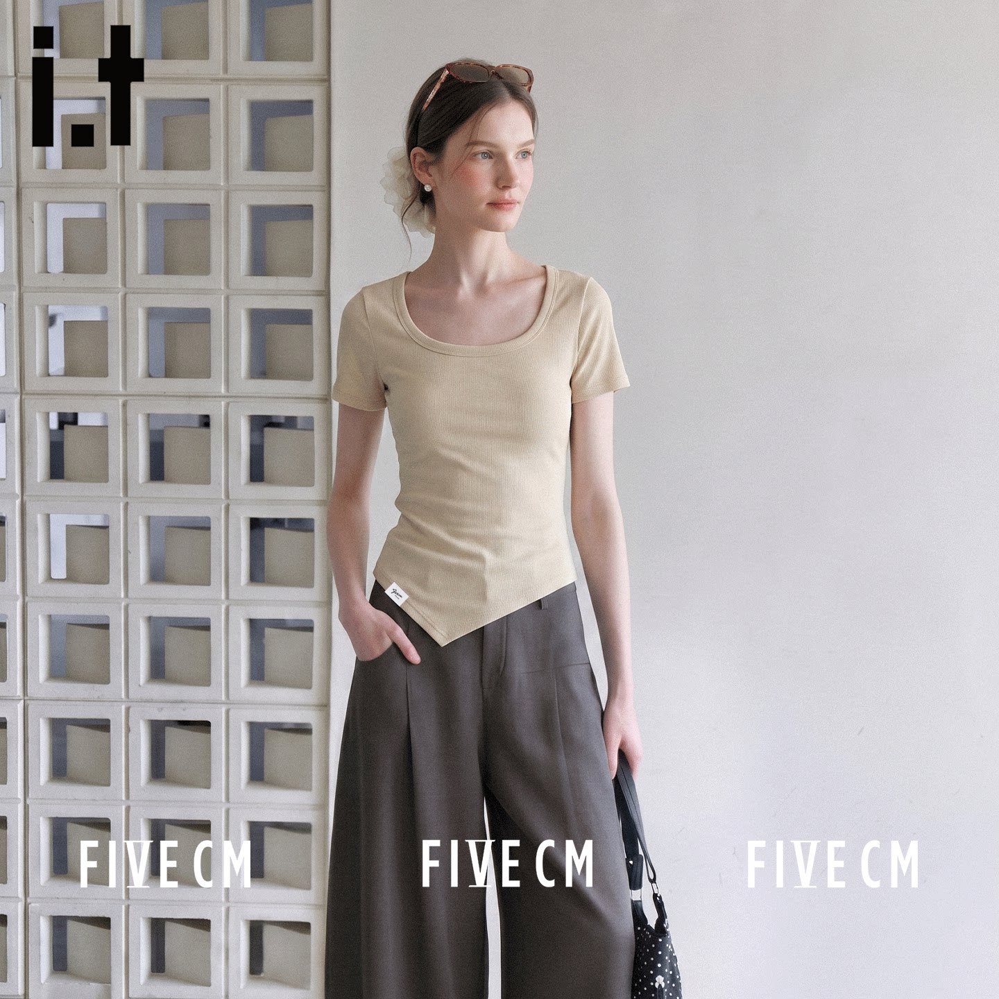 itFIVECM韩系低圆领修身短袖
