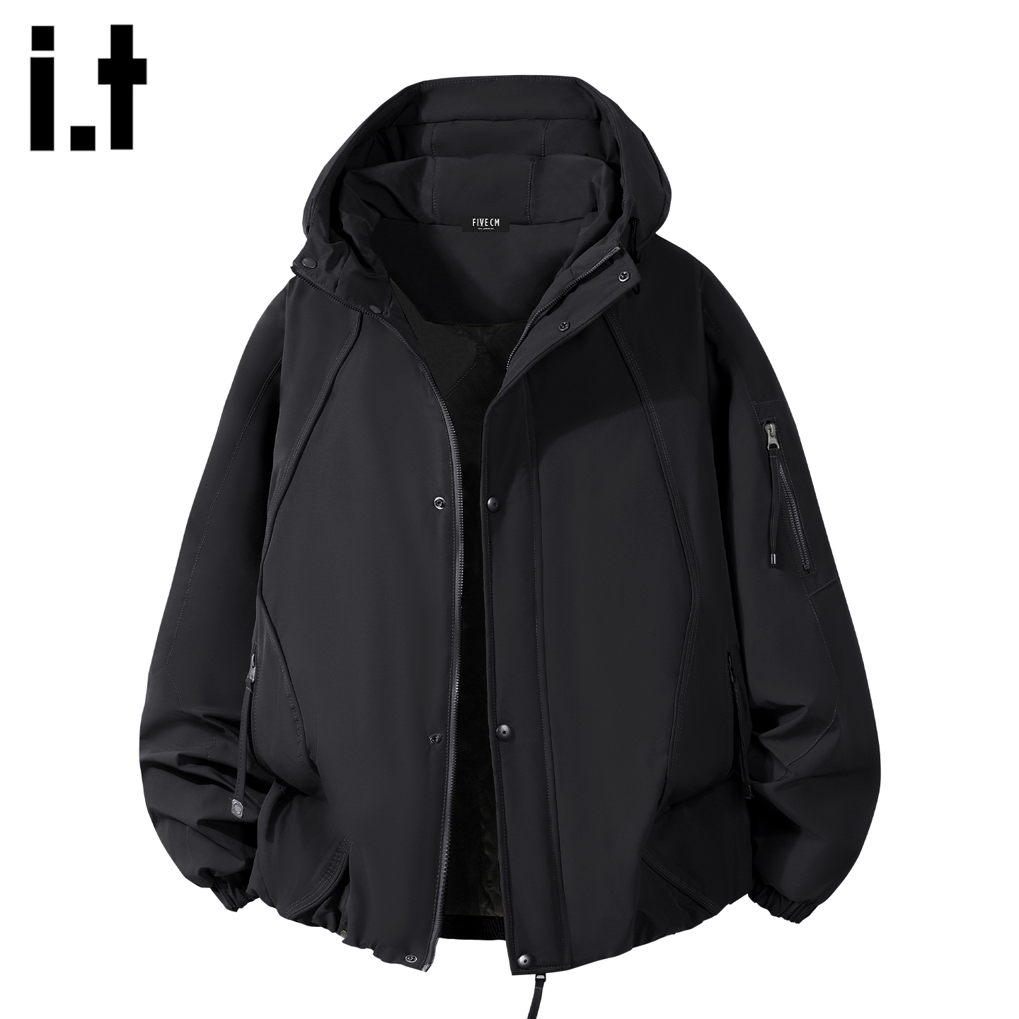 it5cm潮流黑色短款连帽外套