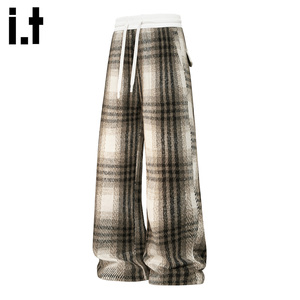 北极绒毛呢格子休闲裤男士