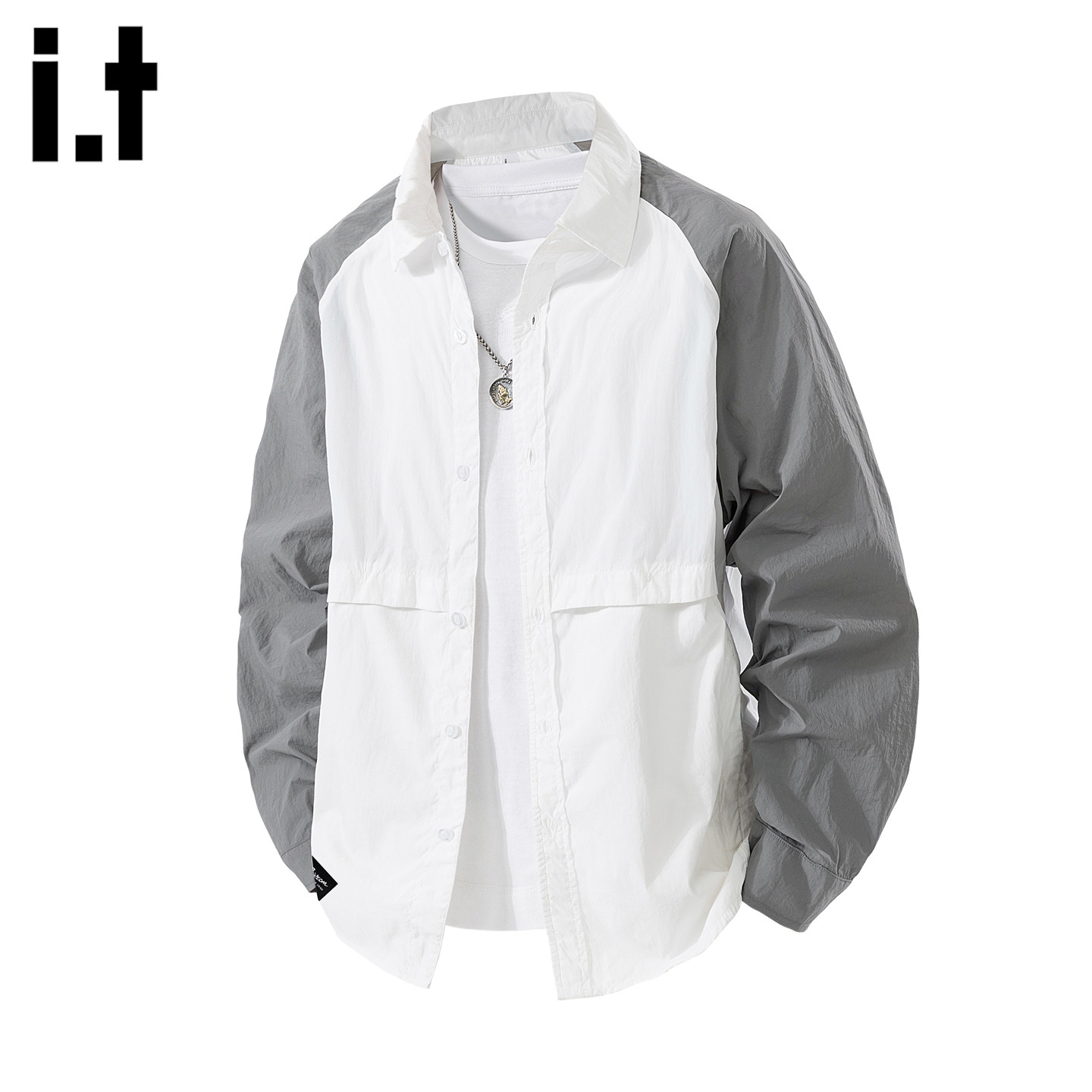 it FIVECM拼接防晒衣男士长袖衬衫外套夏季休闲冰丝速干防晒服潮