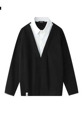 it :5cm/FIVECM早秋拼接假两件polo领长袖t恤男款2025秋宽松上衣