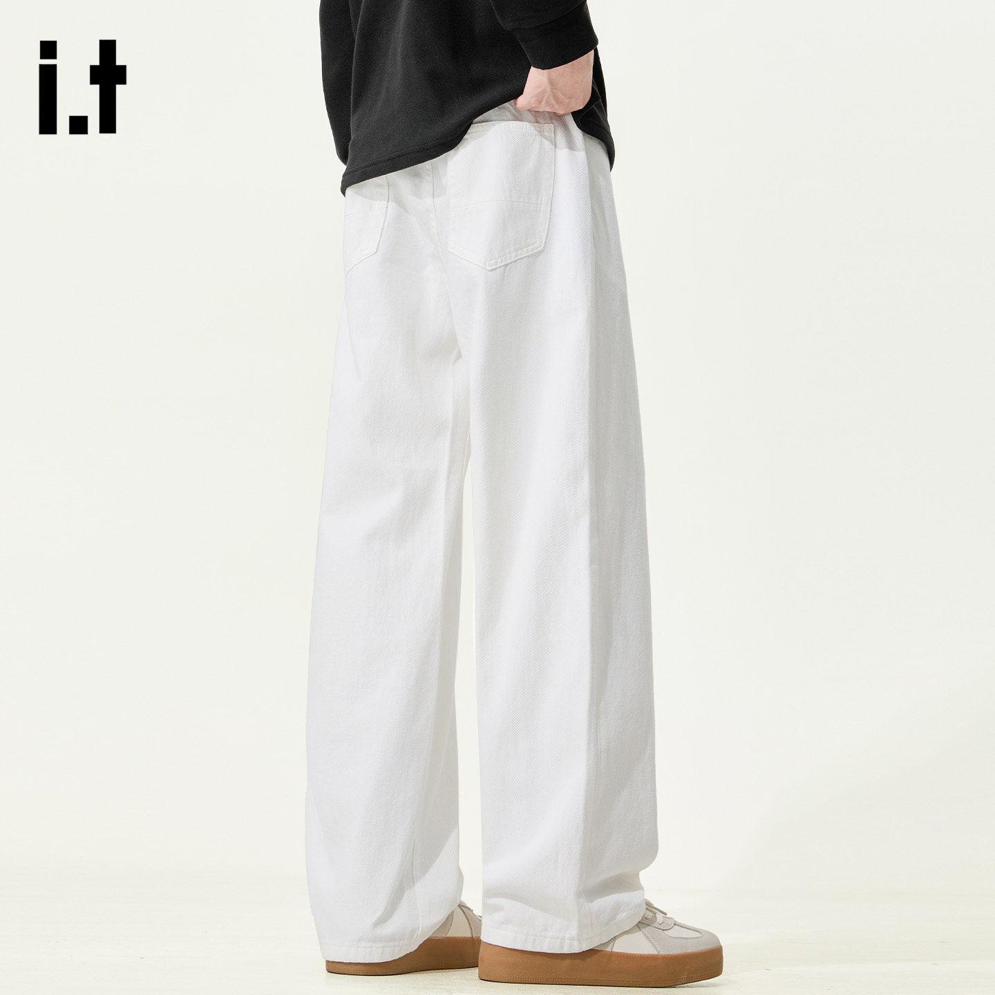it :5cm/FIVECM潮流白色垂感阔腿牛仔裤男士2025春秋宽松直筒长裤