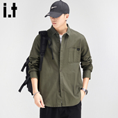 日系潮牌翻领工装 休闲衬衣 衬衫 男春季 5cm FIVECM简约设计长袖