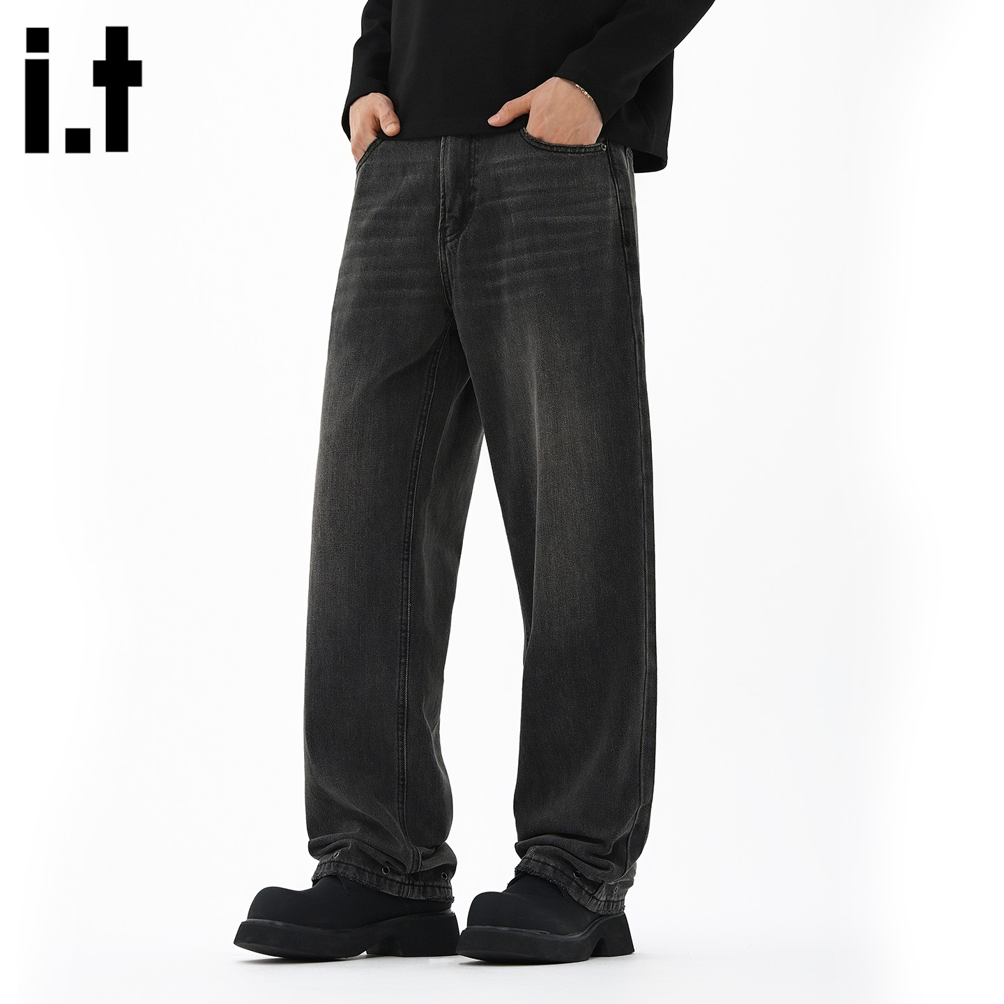 FIVEcm黑色水洗高级感牛仔裤