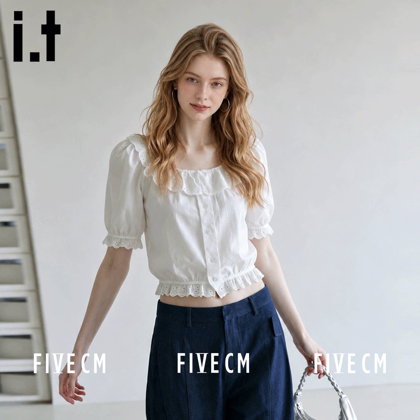 itFIVECM蕾丝荷叶边短袖女
