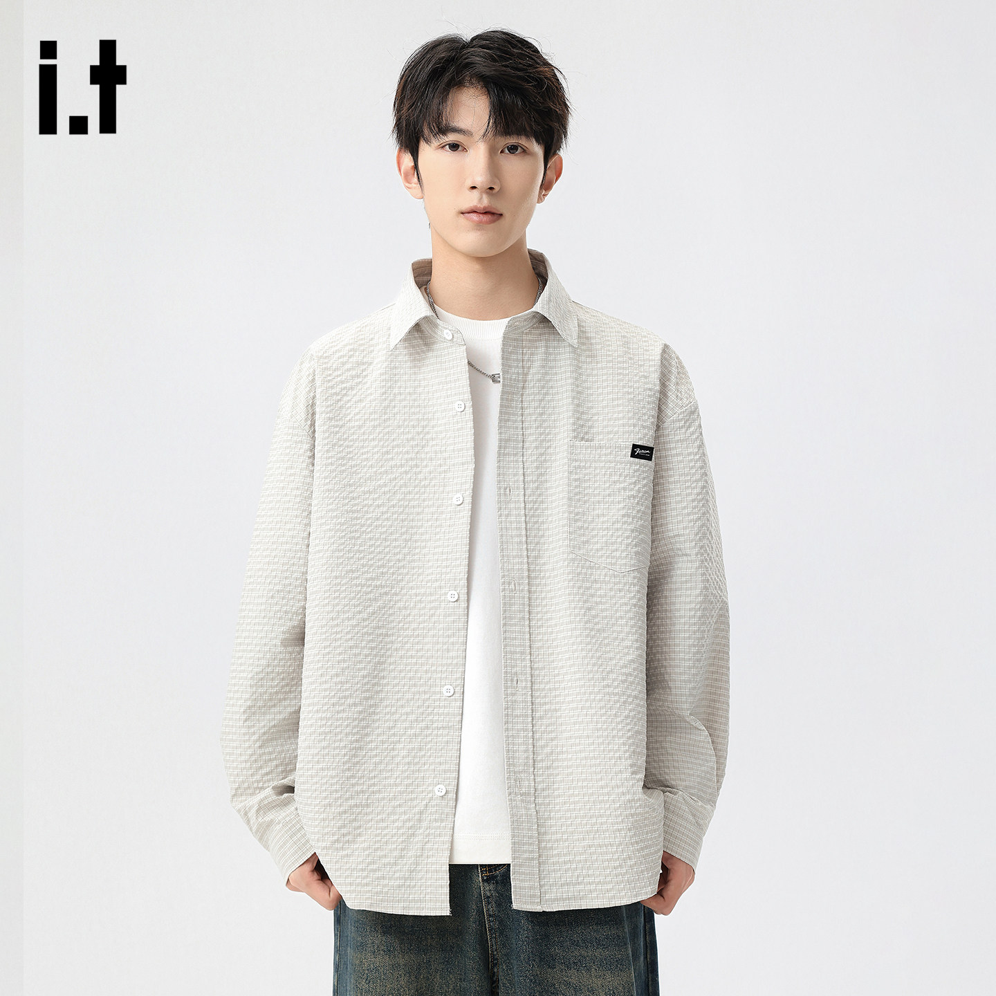 it :5cm/FIVECM美式领带衬衫男学院风宽松休闲百搭设计感长袖衬衣