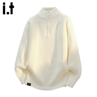 2025秋冬毛线衣针织上衣潮 FIVECM白色半拉链立领毛衣男士 5cm