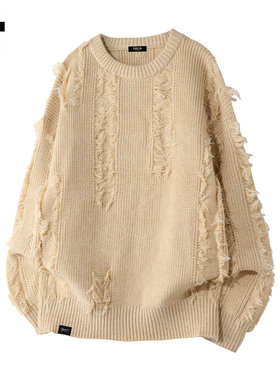 it :5cm/FIVECM复古流苏圆领毛衣男士秋冬季情侣款加厚休闲针织衫