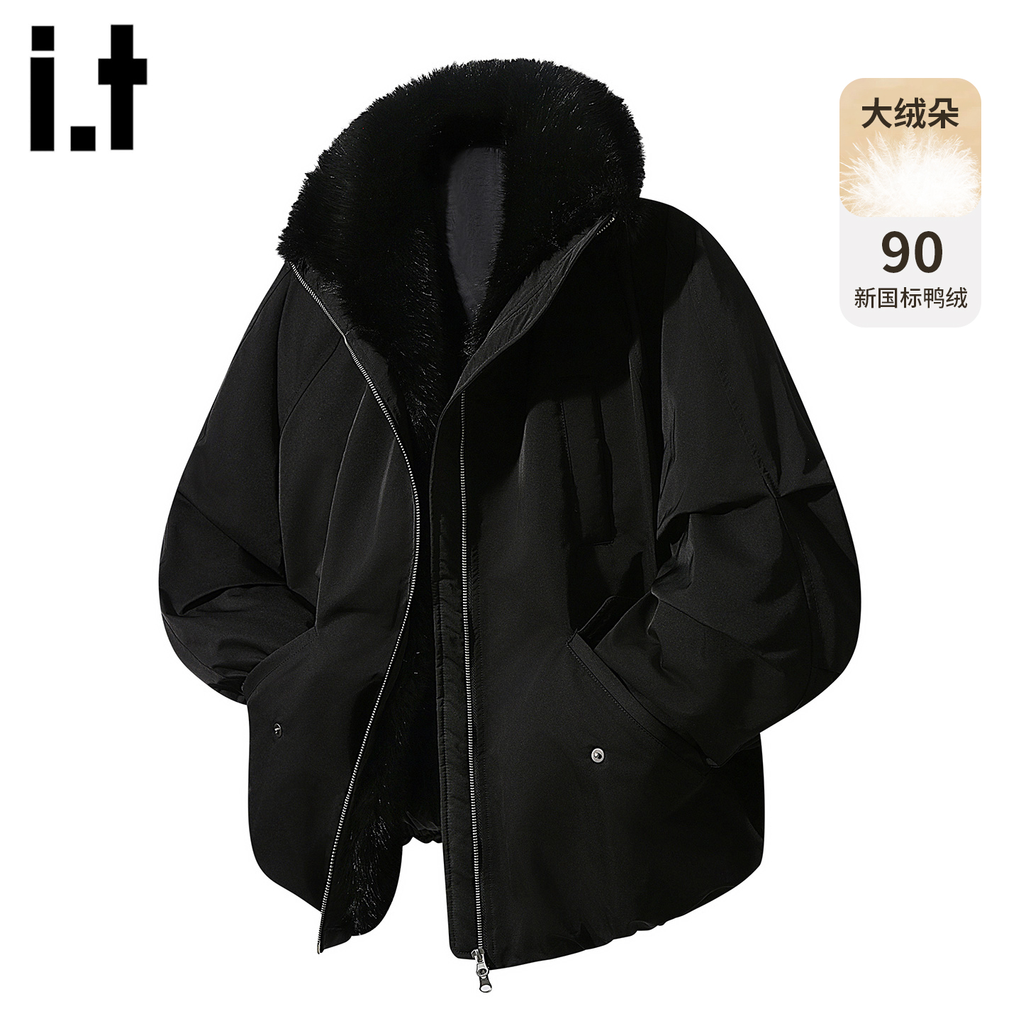 it环保毛毛黑色羽绒服